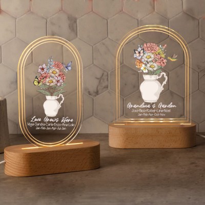 Bouquet de fleurs de naissance personnalisé Acrylique Led veilleuse pour maman grand-mère cadeau de Noël