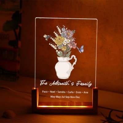 Bouquet de fleurs de naissance personnalisé Acrylique Led veilleuse pour maman grand-mère cadeau de Noël