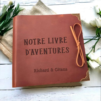 Notre livre d'aventure Album photo en cuir personnalisé pour la Saint-Valentin Idées cadeaux d'anniversaire
