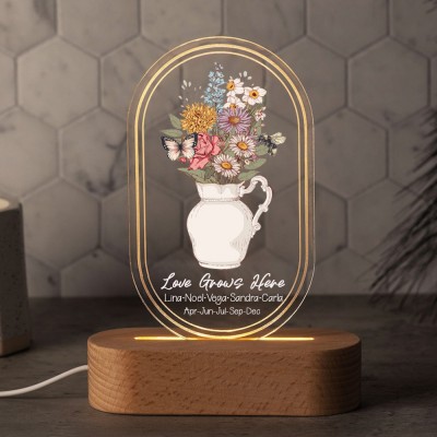 Bouquet de fleurs de naissance personnalisé Acrylique Led veilleuse pour maman grand-mère cadeau de Noël
