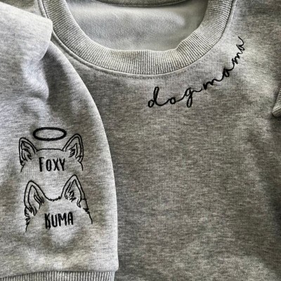 Sweat-shirt personnalisé brodé pour chien maman avec contour d’oreille de chien et nom pour les cadeaux d’amoureux des animaux de compagnie