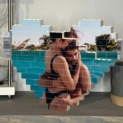 Puzzle en Blocs de Construction Photo en Forme de Cœur Personnalisé pour Couples Cadeau Saint-Valentin Anniversaire Fête