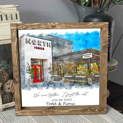 Lieu de notre première rencontre Portrait personnalisé peint à la main à l'aquarelle à partir d'une photo pour la Saint-Valentin ou un anniversaire