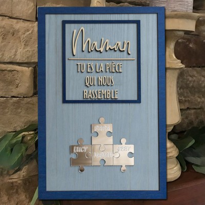 Signe de puzzle de maman personnalisé avec pièce de nom qui nous maintient ensemble pour le cadeau de la fête des mères