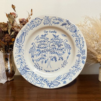Assiette d'arbre généalogique personnalisée avec le nom des enfants pour un cadeau de Noël pour maman et grand-mère