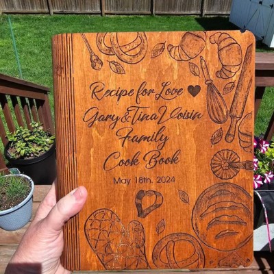 Livre de recettes en bois personnalisé, classeur vierge, livre de recettes pour cadeau de noël en famille