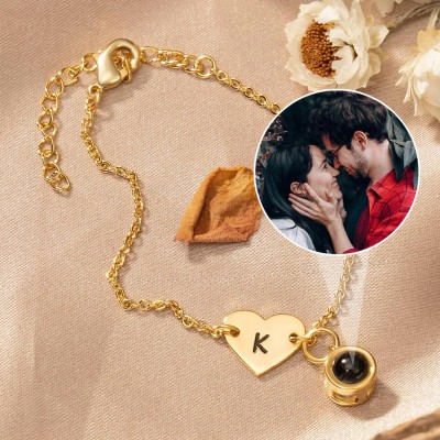 Bracelet de projection de nom de coeur personnalisé avec photo pour la Saint-Valentin