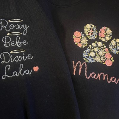Sweat-shirt à imprimé de patte florale brodé personnalisé pour cadeau pour amoureux des animaux de compagnie, maman de chien
