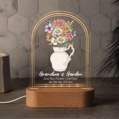 Jardin Personnalisé De Mamie Naissance Bouquet De Fleurs Acrylique Led Veilleuse Pour Maman Maman Cadeau De Noël