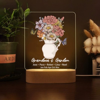 Bouquet de fleurs de naissance personnalisé Acrylique Led veilleuse pour maman grand-mère cadeau de Noël
