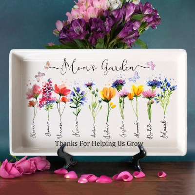 Plateau de fleurs de naissance de jardin de maman personnalisé avec le nom des enfants pour les idées de cadeaux de famille de Noël