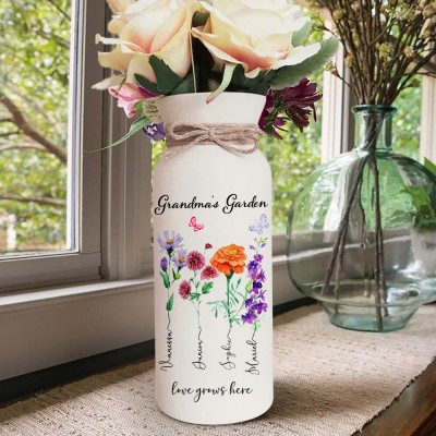 Vase de fleurs de naissance du jardin de grand-mère personnalisé avec des noms d’enfants pour le cadeau d’anniversaire de grand-mère maman