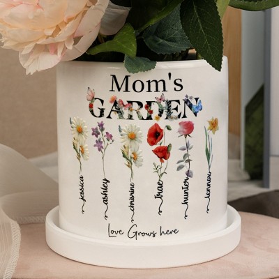 Pot de fleurs de naissance de jardin de maman personnalisé avec le nom des enfants pour le cadeau de Noël