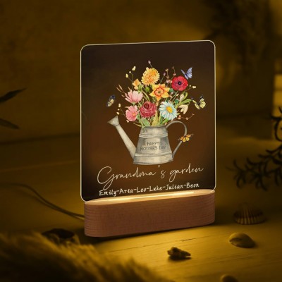 Jardin personnalisé de grand-mère Naissance Bouquet de fleurs Acrylique Led Veilleuse Pour Cadeau de Fête des Mères
