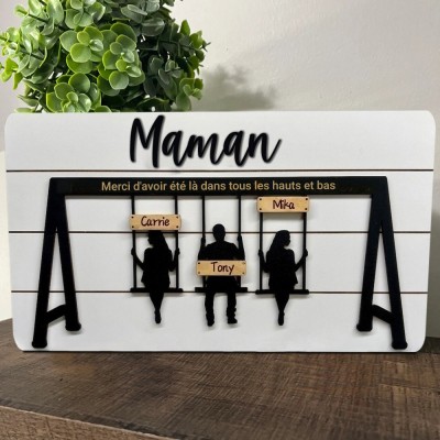 Panneau de balançoire familial personnalisé, merci pour les hauts et les bas, cadeau de Noël pour maman et grand-mère