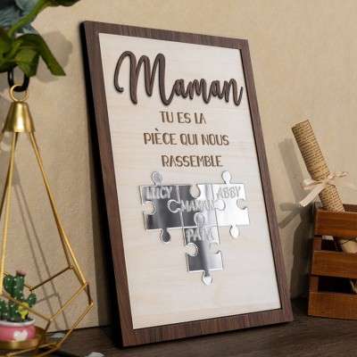 Signe de puzzle de maman personnalisé avec pièce de nom qui nous maintient ensemble pour le cadeau de la fête des mères