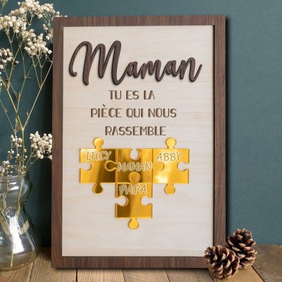 Signe de puzzle de maman personnalisé avec pièce de nom qui nous maintient ensemble pour le cadeau de la fête des mères