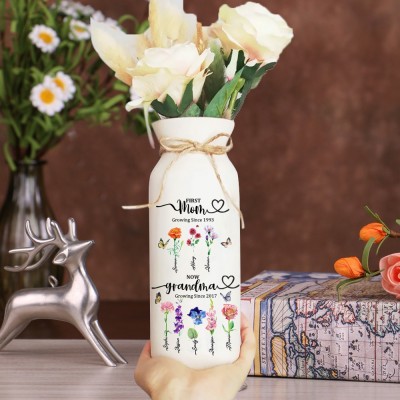 Vase de fleurs de naissance du jardin de grand-mère personnalisé avec des noms d’enfants pour le cadeau d’anniversaire de grand-mère maman