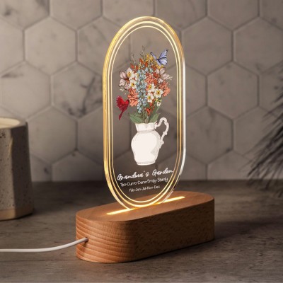 Jardin Personnalisé De Mamie Naissance Bouquet De Fleurs Acrylique Led Veilleuse Pour Maman Maman Cadeau De Noël