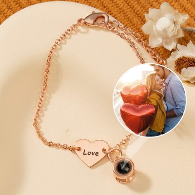 Bracelet personnalisé de projection de photo commémorative de coeur avec l'image à l'intérieur pour le couple