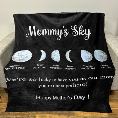 Couverture personnalisée de phase de lune familiale pour le cadeau de la fête des mères