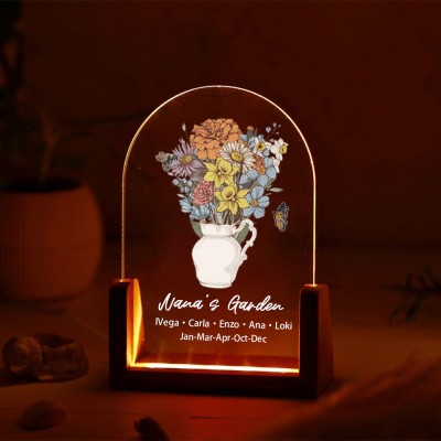Bouquet de fleurs de naissance personnalisé Acrylique Led veilleuse pour maman grand-mère cadeau de Noël