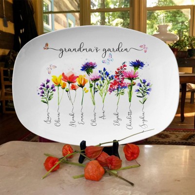 Plateau de fleurs de naissance de jardin de grand-mère personnalisé avec le nom des petits-enfants pour les idées de cadeaux de famille de Noël