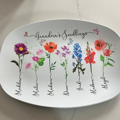 Plateau de fleurs de naissance de jardin de grand-mère personnalisé avec le nom des petits-enfants pour les idées de cadeaux de famille de Noël