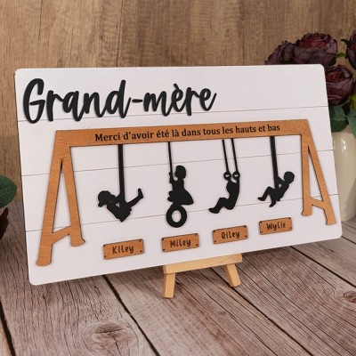 Panneau de balançoire familial personnalisé, merci pour les hauts et les bas, cadeau de Noël pour maman et grand-mère