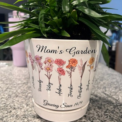 Pot de fleurs de naissance de jardin de maman personnalisé avec le nom des enfants pour le cadeau de Noël de la famille