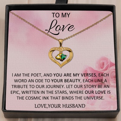 Collier de couple délicat personnalisé avec des noms et des cadeaux de pierre de naissance pour les amoureux