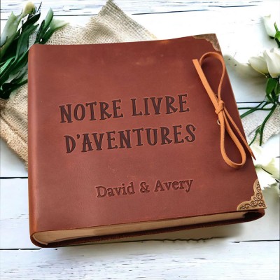Notre livre d'aventure Album photo en cuir personnalisé pour la Saint-Valentin Idées cadeaux d'anniversaire