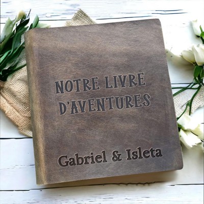 Notre livre d'aventure Album photo en cuir personnalisé pour la Saint-Valentin Idées cadeaux d'anniversaire