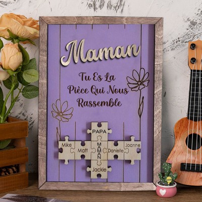 Signe de puzzle de maman personnalisé avec pièce de nom qui nous maintient ensemble pour le cadeau de la fête des mères