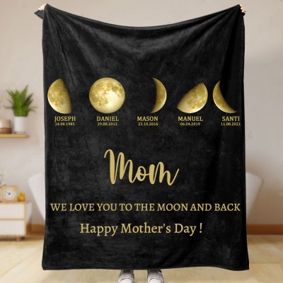 Couverture personnalisée de phase de lune familiale pour le cadeau de la fête des mères