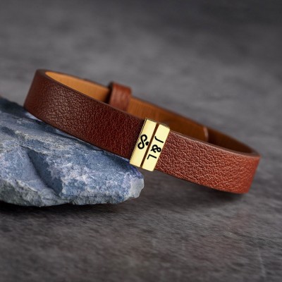 Bracelet en perles personnalisé avec bande de cuir pour lui Cadeaux de la Saint-Valentin