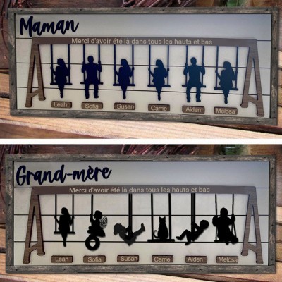 Panneau de balançoire familial personnalisé, merci pour les hauts et les bas, cadeau de Noël pour maman et grand-mère