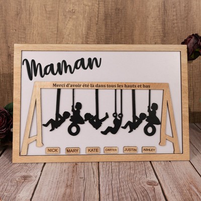 Panneau de balançoire familial personnalisé, merci pour les hauts et les bas, cadeau de Noël pour maman et grand-mère