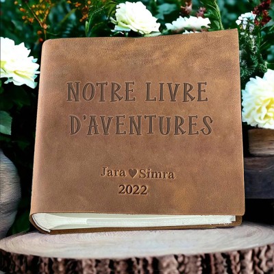 Notre livre d'aventure Album photo en cuir personnalisé pour la Saint-Valentin Idées cadeaux d'anniversaire