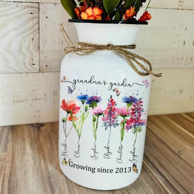 Vase à fleurs personnalisé pour le jardin de naissance du jardin de grand-mère pour le jour de Noël