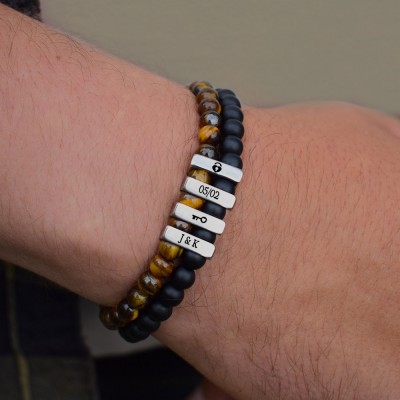 Bracelet personnalisé pour hommes avec des perles personnalisées cadeau pour mari petit ami
