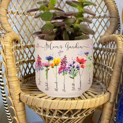 Pot de fleurs de naissance de jardin personnalisé de maman avec nom d’enfants pour le cadeau de Noël de grand-mère maman