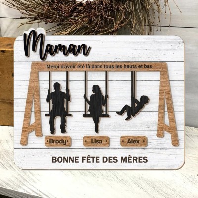 Panneau de balançoire familial personnalisé, merci pour les hauts et les bas, cadeau de Noël pour maman et grand-mère
