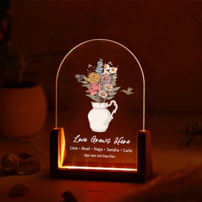 Bouquet de fleurs de naissance personnalisé Acrylique Led veilleuse pour maman grand-mère cadeau de Noël