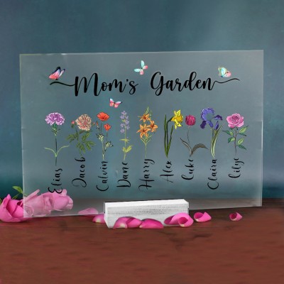 Plaque acrylique personnalisée de fleur de naissance de jardin de maman pour des cadeaux de famille de Noël