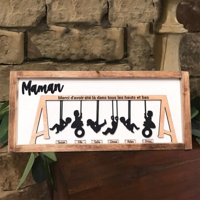 Panneau de balançoire familial personnalisé, merci pour les hauts et les bas, cadeau de Noël pour maman et grand-mère