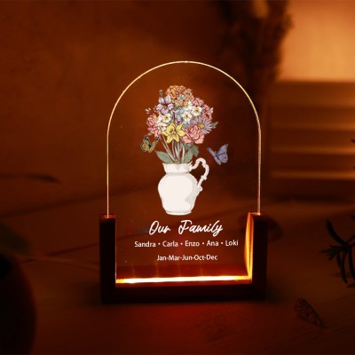 Bouquet de fleurs de naissance personnalisé Acrylique Led veilleuse pour maman grand-mère cadeau de Noël