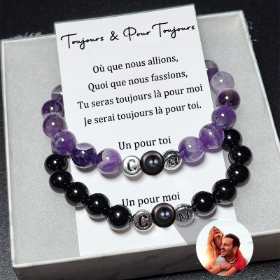 Lot de 2 bracelet de couple magnétique assorti avec image à l’intérieur pour les cadeaux de mariage de femme