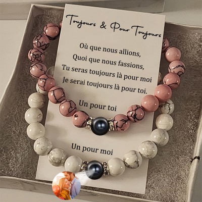 Bracelet de projection de couple personnalisé fait à la main avec un design magnétique pour les cadeaux d’anniversaire