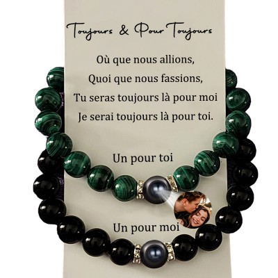 Ensemble personnalisé de 2 bracelets de projection pour couples avec motif magnétique pour elle lui la Saint-Valentin